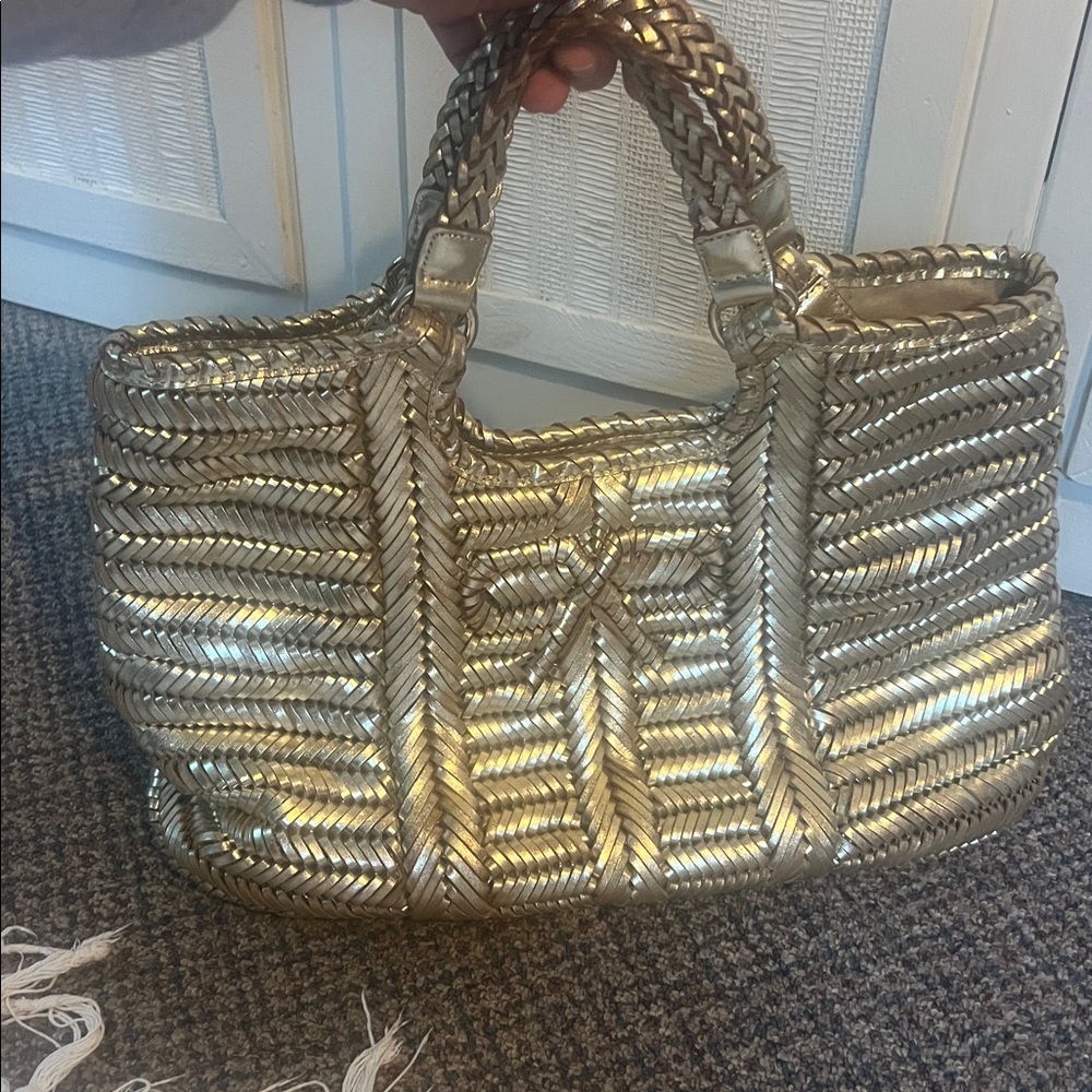 Anya Hindmarch Braided Metallic Gold Shoulder Tote